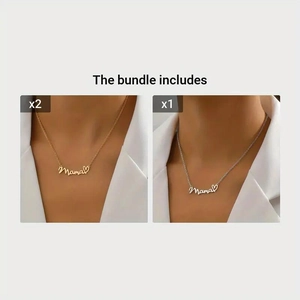 Dettagli del set di collane con ciondolo a cuore Mama in oro e argento