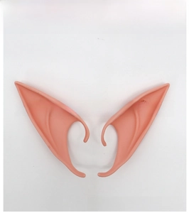 Detail of latex elf ears for Halloween cosplay featuring embedded sparkling rhinestones