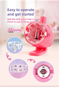 Detail showing the loading process of the pink DIY hair gem stamper toy with arrow guides