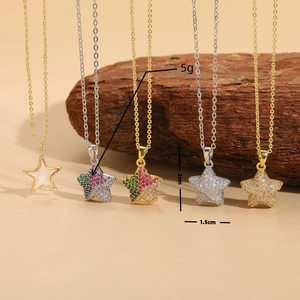 Star zircon pendant necklaces in gold and silver finish with shell and crystal accents