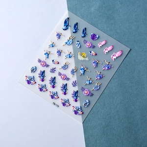 3D embossed ballet dancer nail stickers with blue birds and floral patterns TS-173