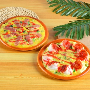 Realistic artificial pizza food model with shrimp and sausage toppings for window display