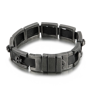 Bracciale punk teschio in acciaio inossidabile con finitura vintage e cinturino nero