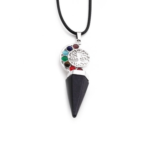 Tree of Life necklace with seven chakra stones and a blue crystal cone pendant