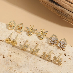 Fashion Copper Zirconia Stud Earrings Gold Butterfly Bee Tree Of Life Bow Tie Earrings Trendy Jewelry For Women