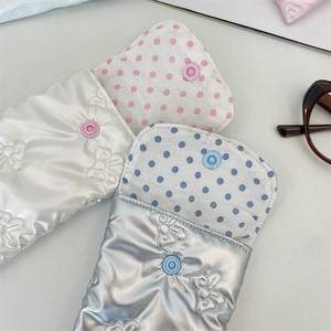 Detailed quilted PU bow glasses case with butterfly embroidery and plastic snap closure