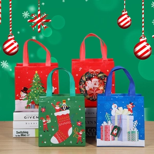 Christmas Gift Bags Laminated Nonwoven Tote With Handles Reusable Santa Snowman Reindeer Holiday Party Favors Shopping Storage