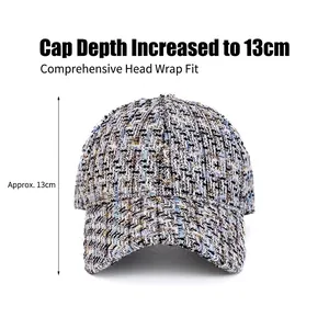 Women's tweed baseball cap with 13cm deep crown and multi-color woven texture