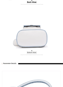 Detail view showing back structure, reinforced bottom and handle of the white backpack