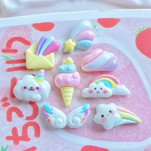 Set of 9 colorful resin DIY charms with rainbow clouds and ice cream shapes
