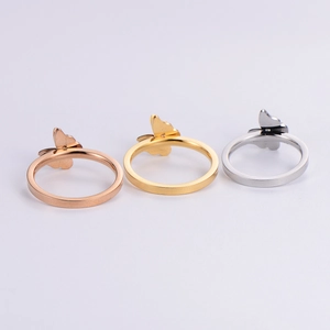 Double layer butterfly matte rings in rose gold, gold and silver finishes