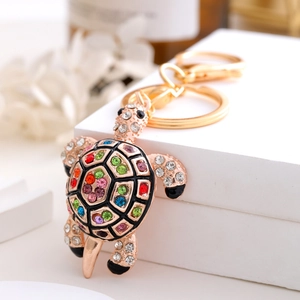 Golden sea turtle keychain with colorful crystals and rhinestones for bags