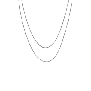 Minimalist silver double-layered snake chain necklace with sleek metallic finish