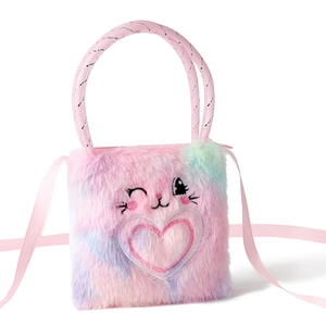 Pink rainbow plush bunny crossbody bag with embroidery for little girls and toddlers