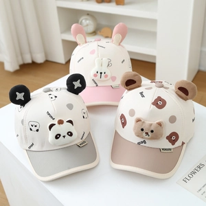 Toddler Kids Plush Animal Baseball Cap Cute Cartoon Panda Bear Rabbit Dog Sun Hat Adjustable Cotton Blend Peaked Cap Outdoor