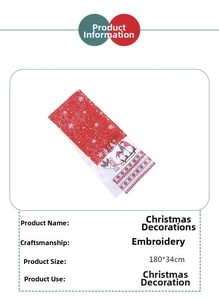 Detail showing 180x34cm Christmas table runner with embroidered gnomes and snowflake patterns