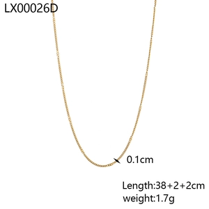 Detail of 0.1cm wide gold stainless steel necklace chain showing length specifications