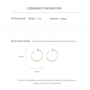 Specifiche dimensionali per orecchini a cerchio in rame dorato da 5,5 cm per 4,5 cm