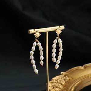Natural Freshwater Pearl Dangle Earrings With Earring Post Gold Plated Baroque Tassel For Women