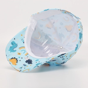 Light blue cotton baby baseball cap featuring cartoon dinosaurs and ROARR print