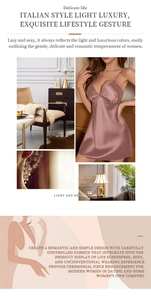 Détails de la chemise de nuit en satin de soie or rose avec bretelles fines