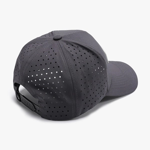 Dark gray breathable baseball cap with laser-cut vents and adjustable snapback closure