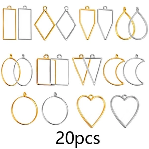 20pcs set of assorted geometric hollow metal alloy charms in gold and silver finishes