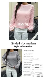 Detail view showing knit pattern and material specifications for long sleeve sweater