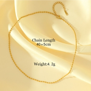 18K gold plated stainless steel bead chain necklace with 40+5cm length and 4.2g weight
