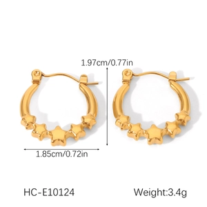 Detailed size chart for gold star hoop earrings measuring 1.97cm height and 1.85cm width