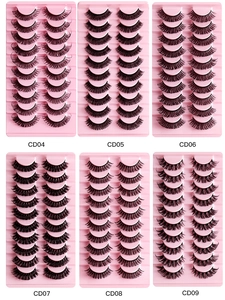Detailed grid view of 10 pairs of Russian curl false eyelashes in models CD04 to CD09