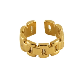 Polished 18k gold geometric chain link open ring for women in stainless steel