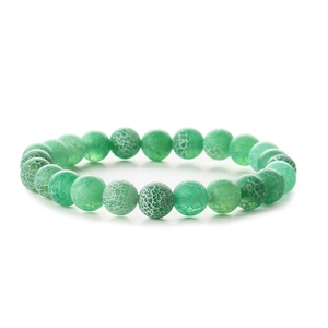 Natural green frosted weathered stone beaded bracelet with dragon vein agate texture