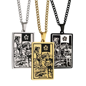 Tarot Death card rectangular pendants in gold, silver, and black stainless steel
