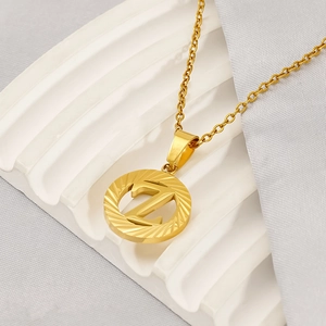 18K gold plated stainless steel necklace with a round cutout initial Z pendant