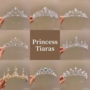 Sparkling Rhinestone Crown Tiara Headband Elegant Alloy Crystal Artificial Pearl Wedding Birthday Party Hair Accessories For Women Girls