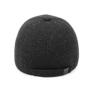 Men's winter baseball cap in dark grey wool fabric featuring an adjustable back strap