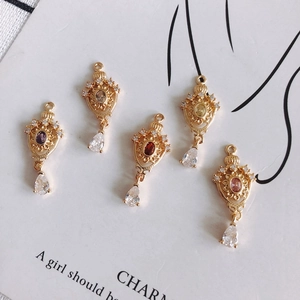 Vintage Palace Style Crown Water Drop Charm Pendants 18K Gold Plated Brass Cubic Zirconia For DIY Jewelry Making Accessories
