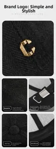 Détail de casquette noire avec logo C en métal doré et tissu texturé de qualité