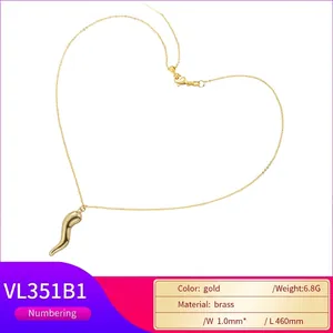 Creative 18K gold plated copper S-shaped chili pendant necklace with sleek polished finish