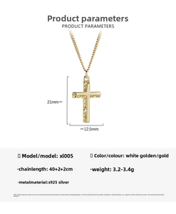 Detailed size specifications for the gold S925 silver irregular cross pendant necklace