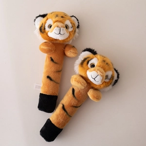 Tiger plush baby rattle toys made of soft yellow fabric with black stripes in a two-piece set