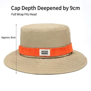 Men's khaki wide brim sun hat with quick-dry fabric and orange detail for outdoor hiking