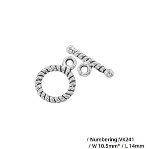 Vintage silver twisted OT toggle clasp VK241 for jewelry making, 10.5mm x 14.0mm