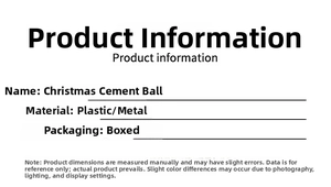 Specifications for 8cm textured cement Christmas ball made of plastic and metal materials