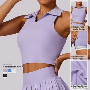 Lila Damen Sport-Polo-Oberteil mit passendem Faltenrock und hochelastischem Funktionsstoff