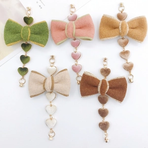Chic plush heart and bowknot pendant set in five colors for DIY jewelry making