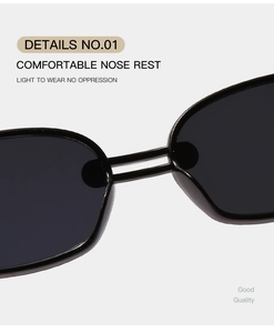 Detail of comfortable nose pads on black retro sunglasses with a lightweight design