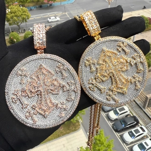 Hip hop shield cross pendant in gold and rose gold with zircon stones and rope chain