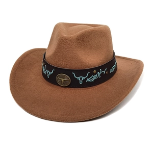 Chapeau de cowboy classique en feutre marron avec large bord et bandeau en cuir